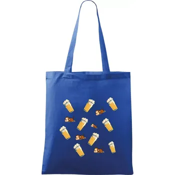 Nákupní taška Pivo a opice - Taška bavlněná - 42 x 38 cm ( Královská modrá )