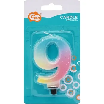 Dortová svíčka Narozeninová SVÍČKA Ozdoba na dort ČÍSLO 9 barevná PASTELOVÁ ombre GODAN