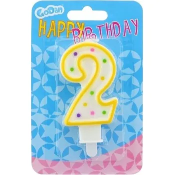 Dortová svíčka Narozeninová svíčka číslice 2 dekorace na dort bílo-žlutá 7,5 cm GODAN