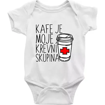 Kojenecké oblečení Kafe je moje krevní skupina - Body kojenecké s krátkým rukávem - Krátký r. 12-18 měs ( Bílá )