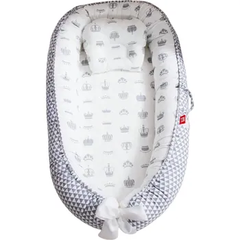 Hnízdečko pro miminko Dětské hnízdo 88 x 53 x 30 x 68 cm Šedé bavlněné lehátko pro novorozence Spací postýlka Přenosné hnízdečko se vzorem korunek