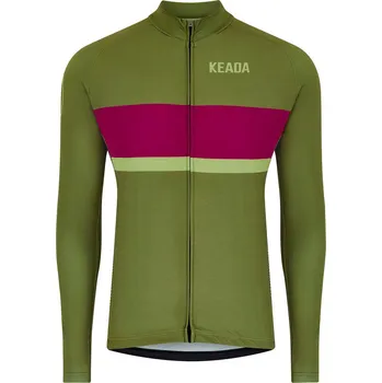 KEADA SPORTS Pánský cyklistický dres s dlouhým rukávem L ZELENÁ|ČERVENÁ