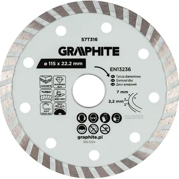Řezný kotouč Graphite Diamantový řezný kotouč Turbo, 115 x 22,22 mm, suchý a mokrý