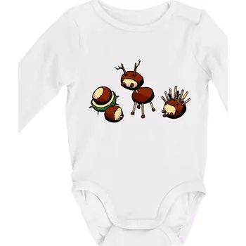 Kojenecké oblečení Kaštanová zvířátka - v řadě - Body kojenecké s dlouhým rukávem - Dlouhý r. do 3 měs ( Bílá )