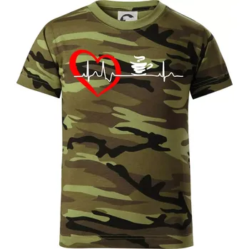 Moje srdce bije pro kávu - Dětské maskáčové triko - 122 cm/6 let ( Zelený maskáč )