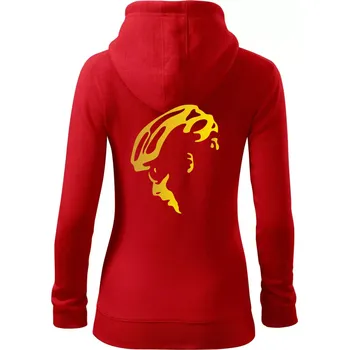 Dámská mikina Hlava cyklista zlatá - Dámská mikina trendy zipper s kapucí - XS ( Červená )