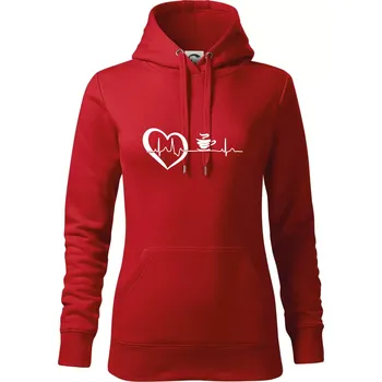 Dámská mikina Moje srdce bije pro kávu - Mikina dámská Cape s kapucí - S ( Červená )