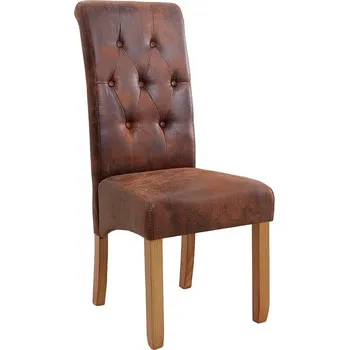 Jídelní židle Venkovská jídelní židle Valentino s vysokým opěradlem a hnědým potahem a prošíváním 110 cm