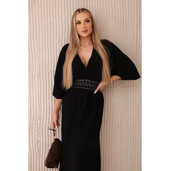 Dámské šaty Mušelínové šaty s výšivkou v pase černý UNI