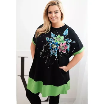 Dámská tunika Dámská tunika Plus Size s květinovým vzorem a ozdobnými perličkami zelená UNI