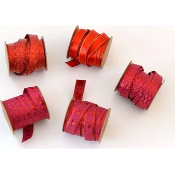 Stuha Ozdobné stuhy ČERVENÝ MIX - 1 cm x 3 metry - vzor 2