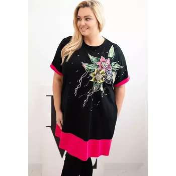 Dámská tunika Dámská tunika Plus Size s květinovým vzorem a ozdobnými perličkami fuchsiová UNI