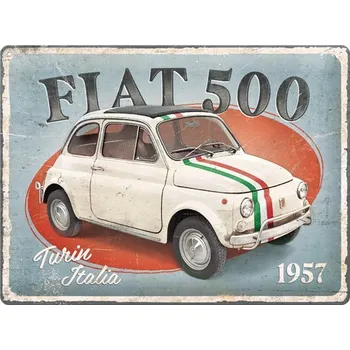 Plechová cedule Postershop Plechová cedule: Fiat 500 (Turin Italia) - 40x30 cm