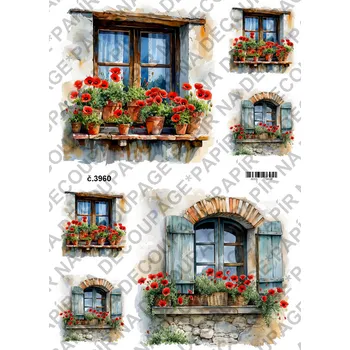 Umělecký papír Rýžový a soft papír na decoupage - Okno s vlčím mákem - KB03960 Materiál: Soft, Rozměr: A4