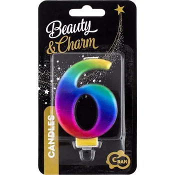 Dortová svíčka Narozeninová svíčka na dort číslovka 6 DUHOVÁ 8 cm GoDan - ozdoba na dort