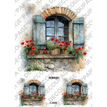 Umělecký papír Rýžový a soft papír na decoupage - Okno s vlčím mákem - KB03959 Materiál: Soft, Rozměr: A4