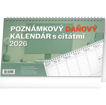 Kalendář NOTIQUE Stolový kalendár Poznámkový daňový s citátmi 2026, 25 x 14,5 cm