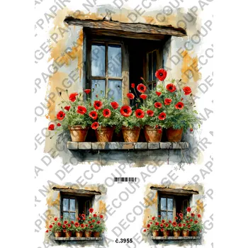 Umělecký papír Rýžový a soft papír na decoupage - Okno s vlčím mákem - KB03955 Materiál: Soft, Rozměr: A4