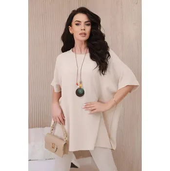 Dámská halenka Oversized halenka s přívěskem béžový UNI