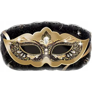 Balónek Fóliový balónek černý zlatý Benátská karnevalová maska na ples 40 x 60 cm