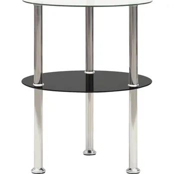 Toaletní stolek Nabytek XL 2patrový odkládací stolek průhledný a černý 38 cm tvrzené sklo 322788