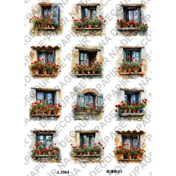 Umělecký papír Rýžový a soft papír na decoupage - Okno s vlčím mákem - KB03964 Materiál: Soft, Rozměr: A4