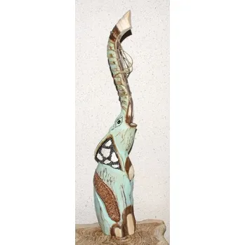 Dřevěná soška SLON zelenomodrý 80 cm