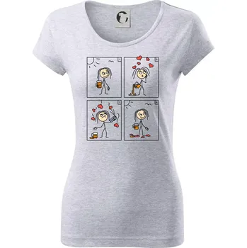 Dámské tričko Láska já a pivo (Hana-creative) - Dámské triko Pure - XS ( Světlešedý Melír )