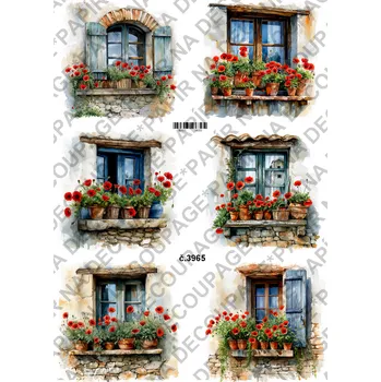 Umělecký papír Rýžový a soft papír na decoupage - Okno s vlčím mákem - KB03965 Materiál: Soft, Rozměr: A4