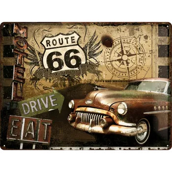 Plechová cedule Postershop Plechová cedule - Route 66 (Drive, Eat) 30x40 cm