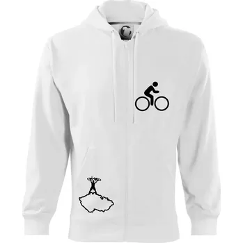Pánská mikina Mapa ČR + kolo na prsu - Mikina s kapucí na zip trendy zipper - 2XL ( Bílá )
