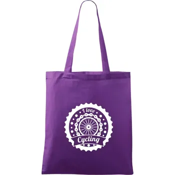 Nákupní taška I love cycling - kolo - Taška bavlněná - 42 x 38 cm ( Fialová )