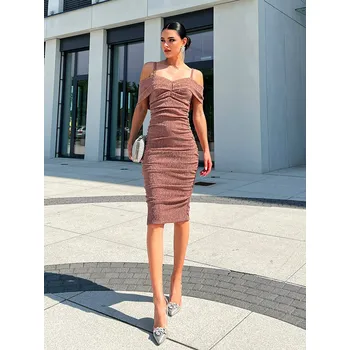 Dámské šaty Midi šaty GEORGINIA DLR148 - zlaté - XS