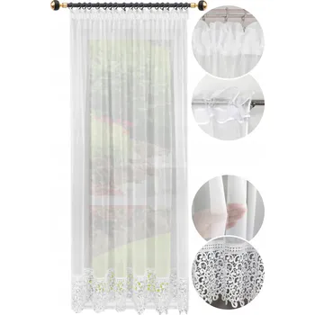 Záclona HOTOVÁ ZÁCLONA 210x200 BALKÓNOVÁ ZÁCLONKA S GUIPUROU NA DLOUHÉ OKNO, BÍLÁ