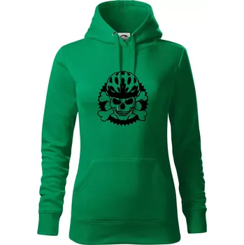 Dámská mikina Lebka cyklisty - helma - Mikina dámská Cape s kapucí - XL ( Středně zelená )