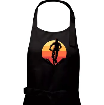 Kuchyňská zástěra MTB cyklista a západ slunce - Dámská zástěra na vaření - Univerzální velikost ( Černá )