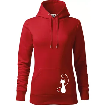Dámská mikina Zamilovaná kočka zpředu - Mikina dámská Cape s kapucí - L ( Červená )
