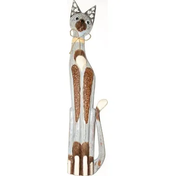 Dřevěná soška KOČKA 62 cm - modrá