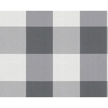 Tapeta Vinylová tapeta na vliesu bílo-šedá mřížka kostka plátno omyvatelná AS