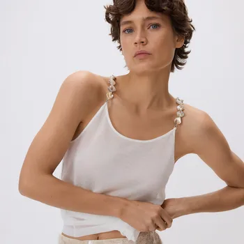 Reserved - Top s ozdobnými korálky - krémová - 483HD-01X - 483HD-01X-L