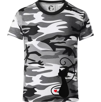 Chlapecké tričko Zamilovaná kočka zpředu - Dětské maskáčové triko - 134 cm/8 let ( Šedý maskáč )