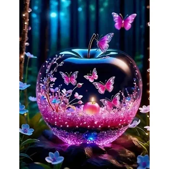 Obraz Diamantová mozaika Skleněné jablko s motýlem 30x40 cm Kreativní diamanty