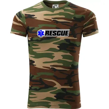 Pánské tričko Záchranář rescue kříž modrý - Army CAMOUFLAGE - S ( Hnědý maskáč )