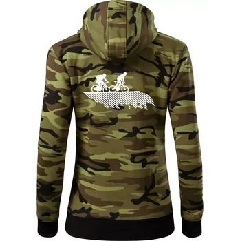 Dámská mikina Cyclo duo - Dámská mikina trendy zipper s kapucí - S ( Zelený maskáč )