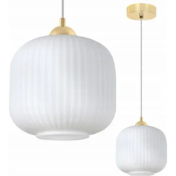 ZÁVĚSNÉ STROPNÍ SVÍTIDLO ZLATÝ LUSTR BÍLÉ SKLO DO KUCHYNĚ OBÝVÁKU JÍDELNY