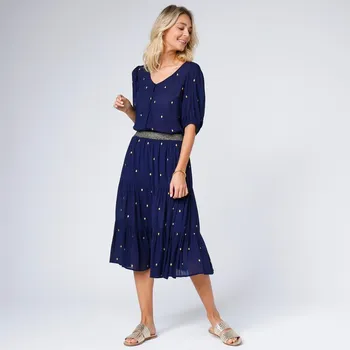 Dámská sukně Midi volánová sukně se zlatavým potiskem nám.modrá/zlatá 38/40