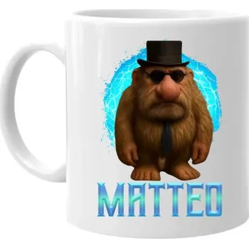 Žertovný předmět Matteo - Italian Brainrot - trpaslík s okuliarmi - hrnek s potiskem MATTEOOOOOOOOOO- Tričkový.cz