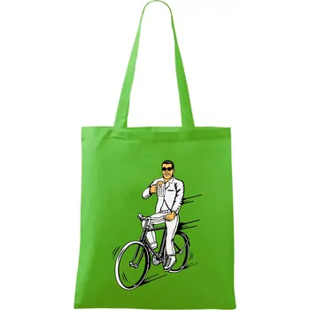 Nákupní taška Gentleman na kole s pivem - Taška bavlněná - 42 x 38 cm ( Apple Green )
