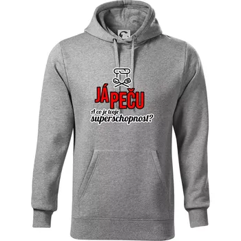 Pánská mikina Já peču - tvoje superschopnost? rovný nápis - Mikina pánská Cape s kapucí - 5XL ( Tmavě šedý melír )