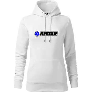 Dámská mikina Záchranář rescue kříž modrý - Mikina dámská Cape s kapucí - M ( Bílá )